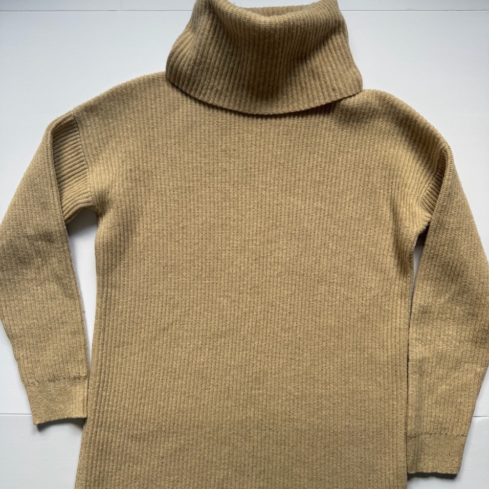 Madewell 100% Merino Wool Cowl Neck Tunic Tan Sweater Dress Size Small